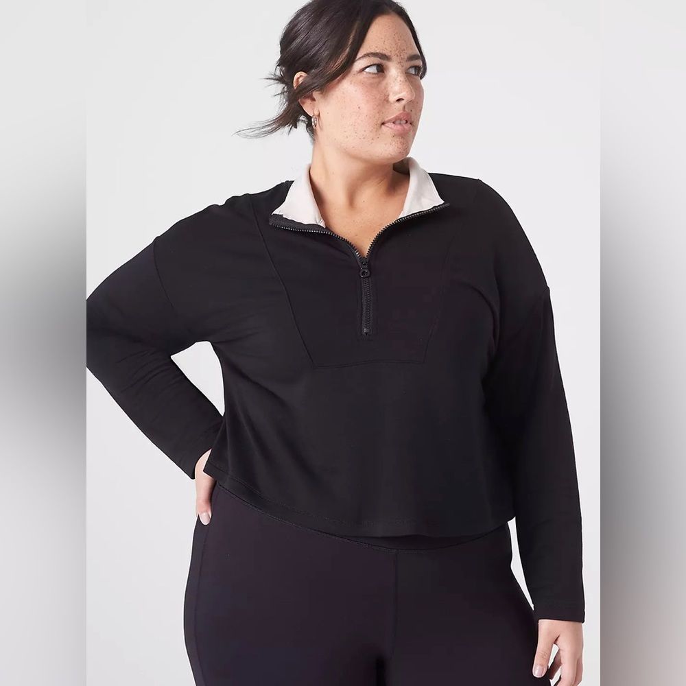 Livi active Lane Bryant Half-Zip Cozy Soft Pullover 3/4 Zip Crop Black Sz 18/20 - Picture 3 of 6